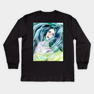 Drowning Girl - watercolor art Kids Long Sleeve T-Shirt